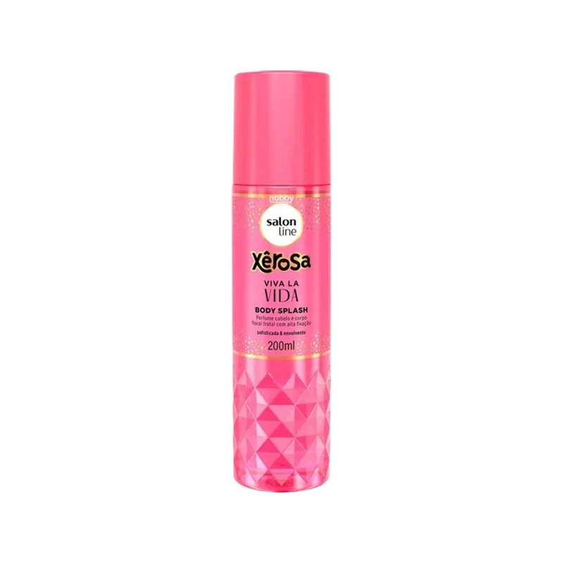 Body Splash Salon Line Xerosa Viva La Vida 200ml em frasco rosa com spray, sobre fundo branco.